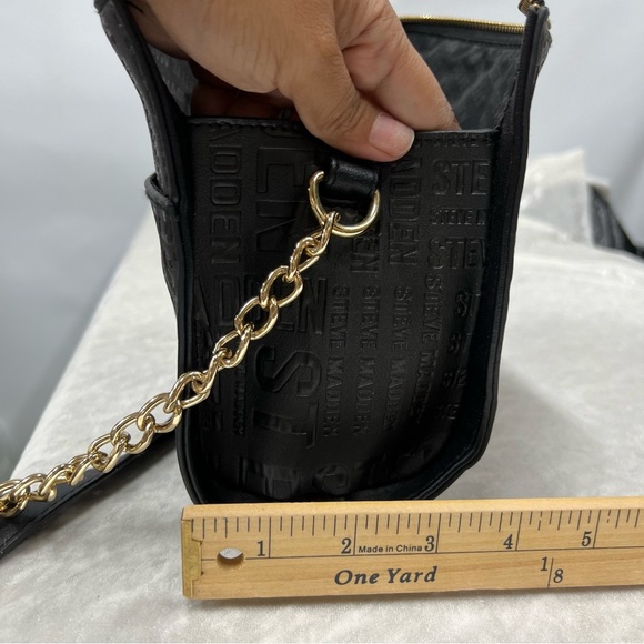 Steve Madden Black Floral Logo Printed Chain Strap Crossbody Roses Shoulder Bag - Picture 8 of 15